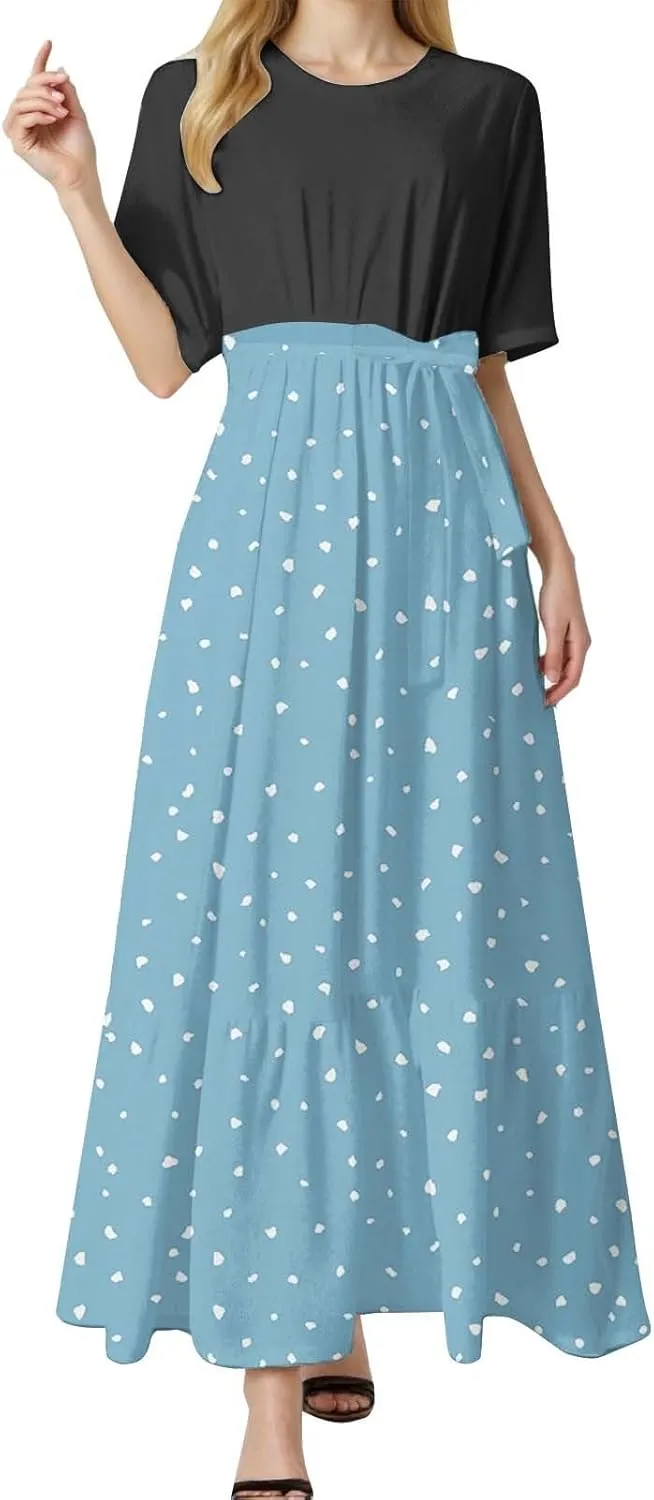 Women 2025 Summer Dresses Short Sleeve Ribbed Teacher Church Modest Business Casual Work Outfits Midi Dress