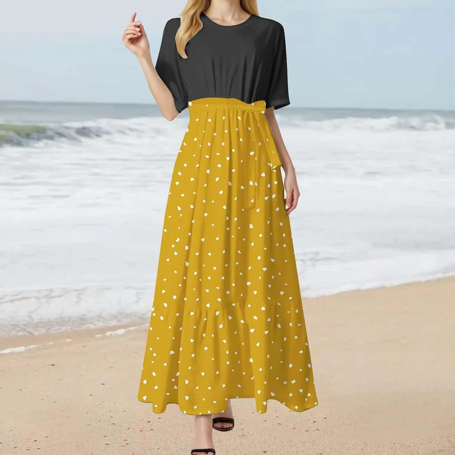 Women 2025 Summer Dresses Short Sleeve Ribbed Teacher Church Modest Business Casual Work Outfits Midi Dress