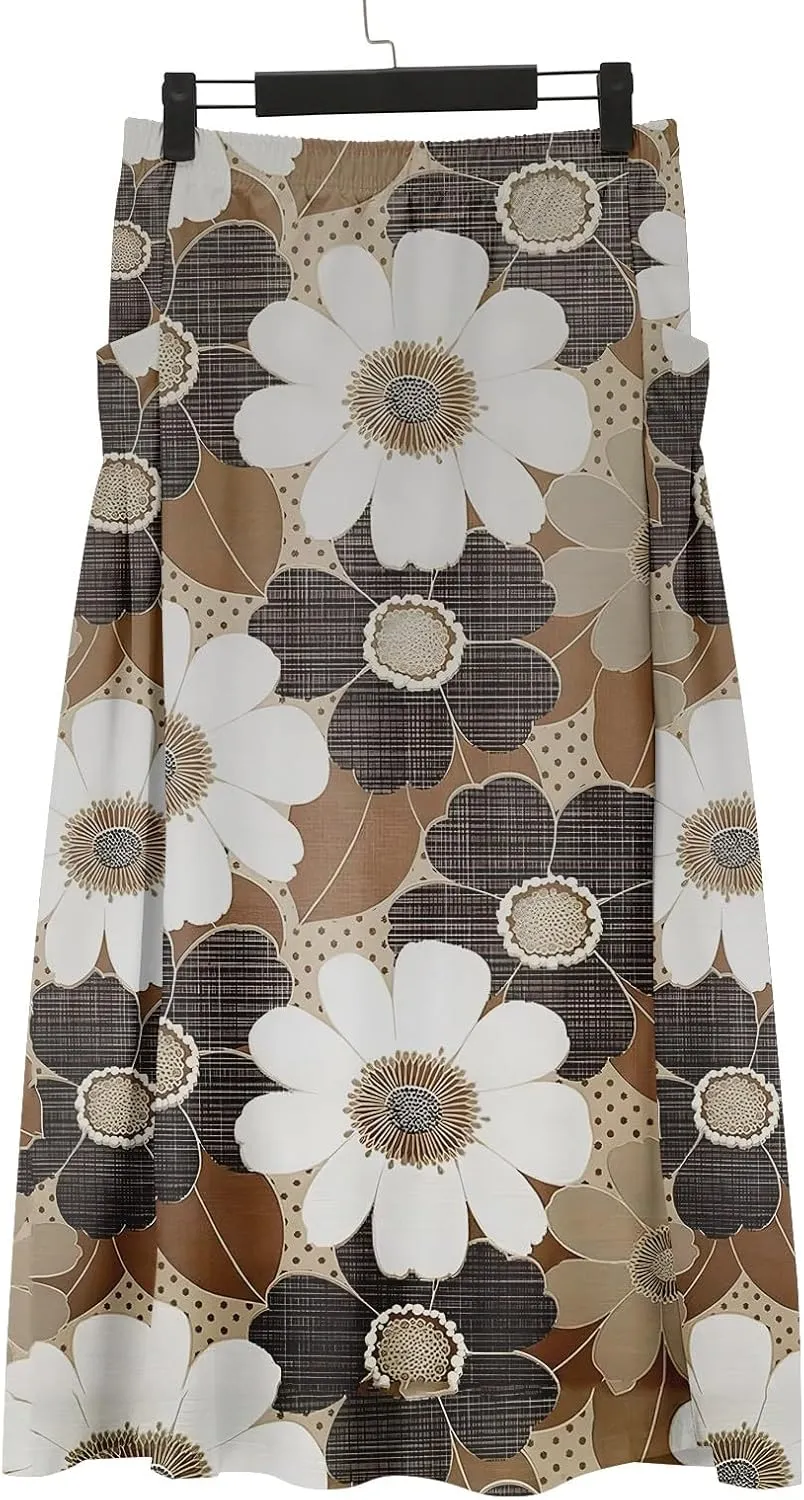 Women Casual Floral Print Boho Maxi Skirt Elastic High Waist Tiered Pleated Flowy Long Summer Beach