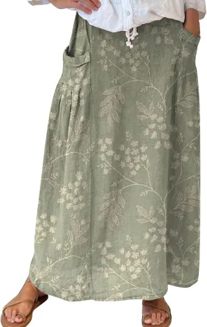 Women Casual Flowy Long Maxi Skirts Boho Floral Elastic High Waist Tiered Pleated Summer Beach Skirt