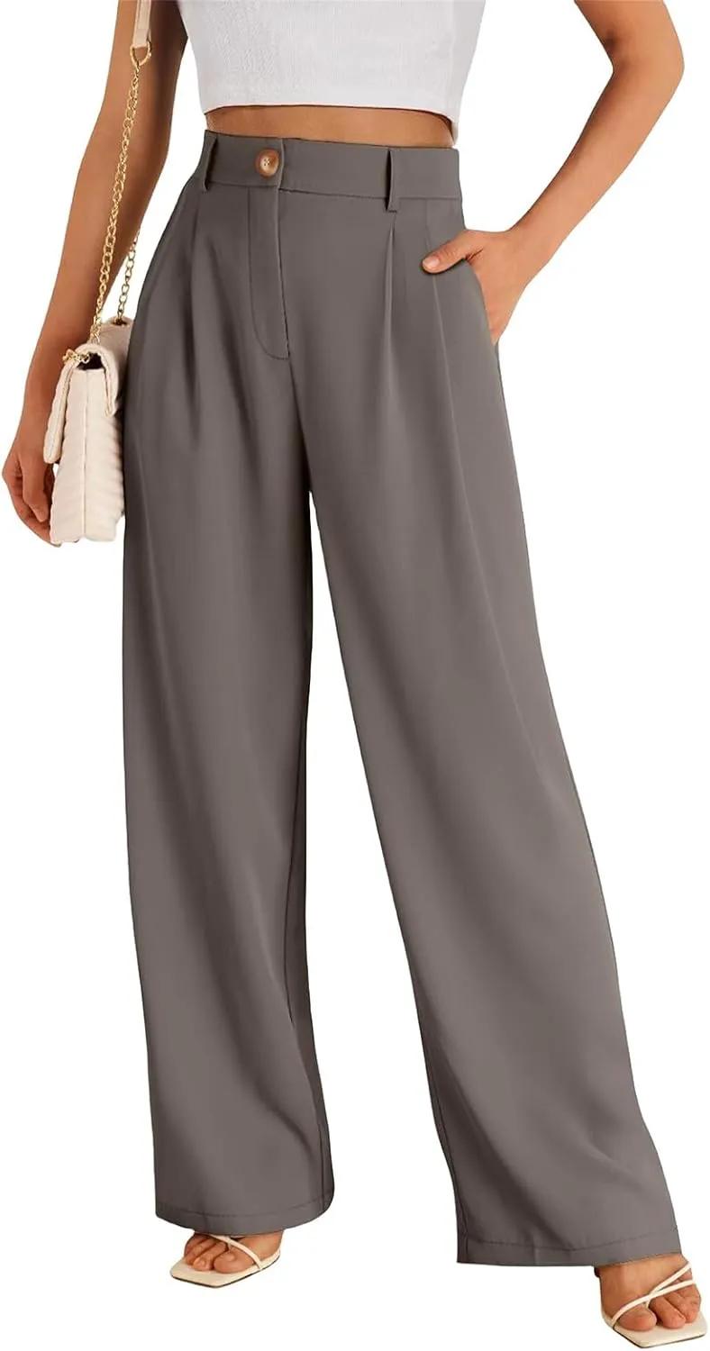 Women Dress Pants Fashion Straight Leg Suit Pants High Waisted Work Office Pant Wide Leg Palazzo Trousers with Pockets