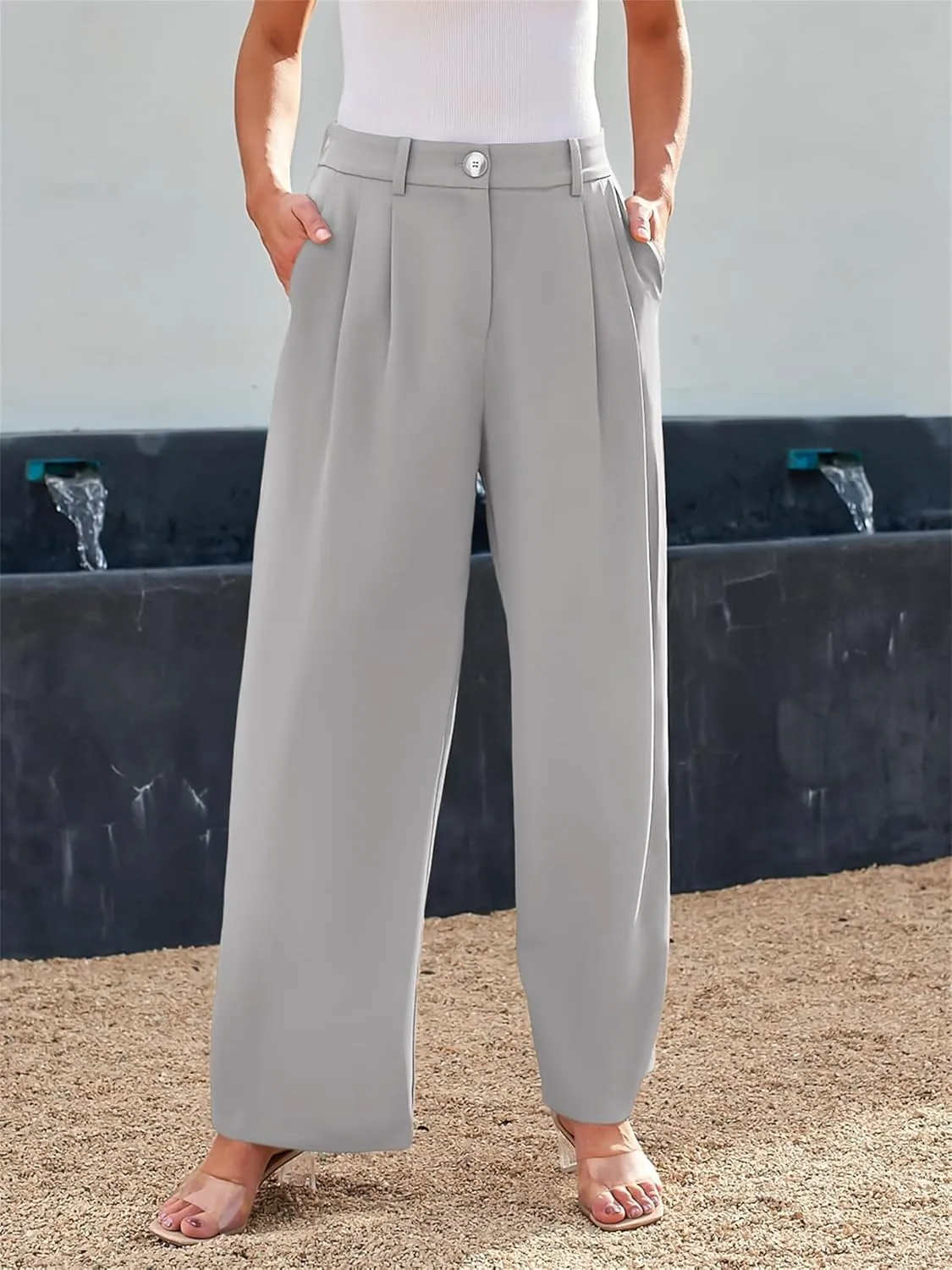 Women Dress Pants Fashion Straight Leg Suit Pants High Waisted Work Office Pant Wide Leg Palazzo Trousers with Pockets