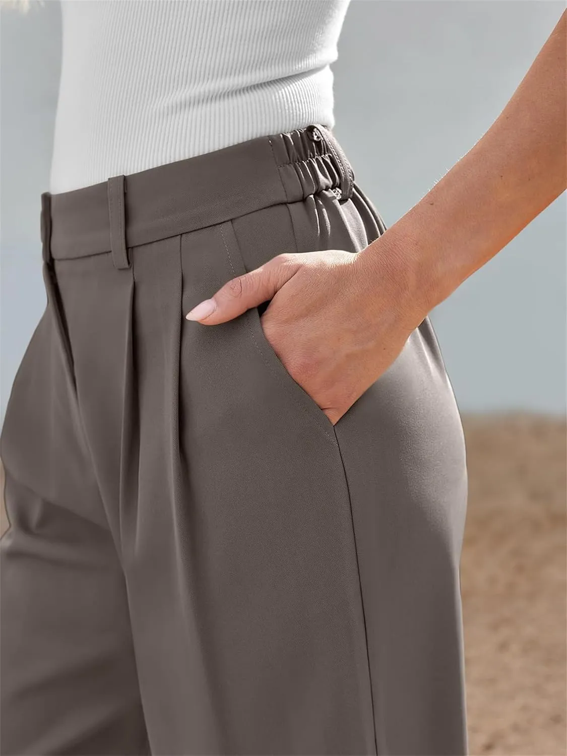 Women Dress Pants Fashion Straight Leg Suit Pants High Waisted Work Office Pant Wide Leg Palazzo Trousers with Pockets
