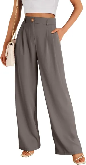 Women Dress Pants Fashion Straight Leg Suit Pants High Waisted Work Office Pant Wide Leg Palazzo Trousers with Pockets