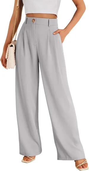 Women Dress Pants Fashion Straight Leg Suit Pants High Waisted Work Office Pant Wide Leg Palazzo Trousers with Pockets