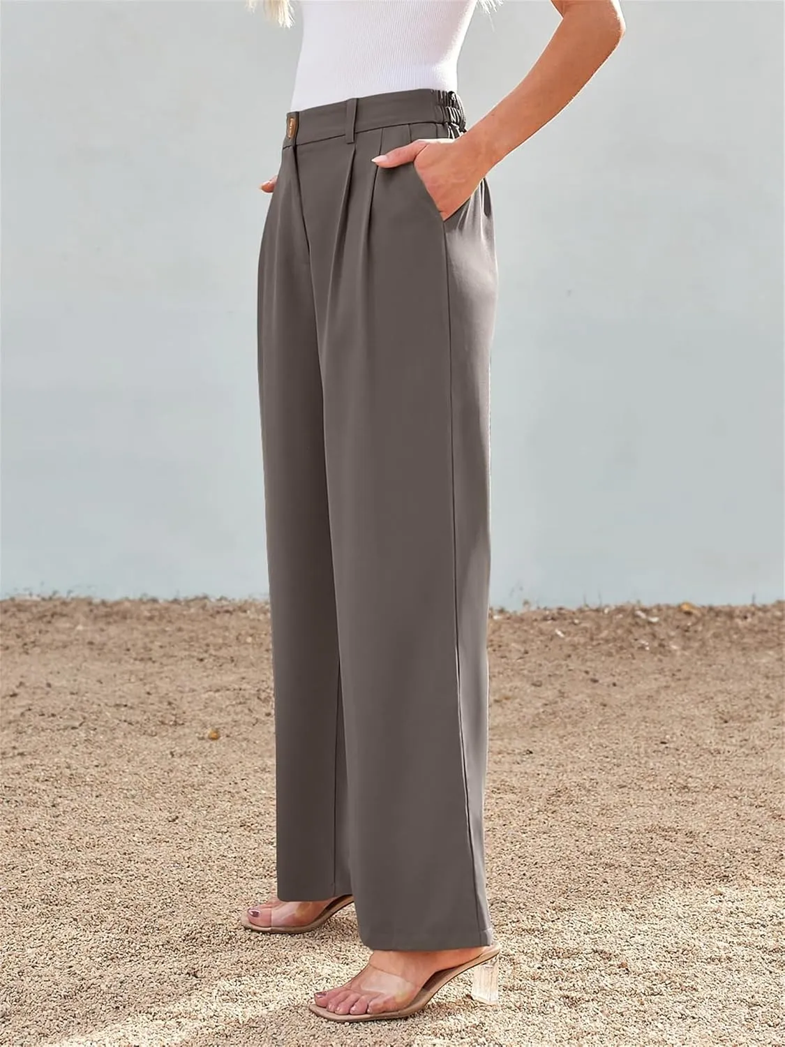 Women Dress Pants Fashion Straight Leg Suit Pants High Waisted Work Office Pant Wide Leg Palazzo Trousers with Pockets