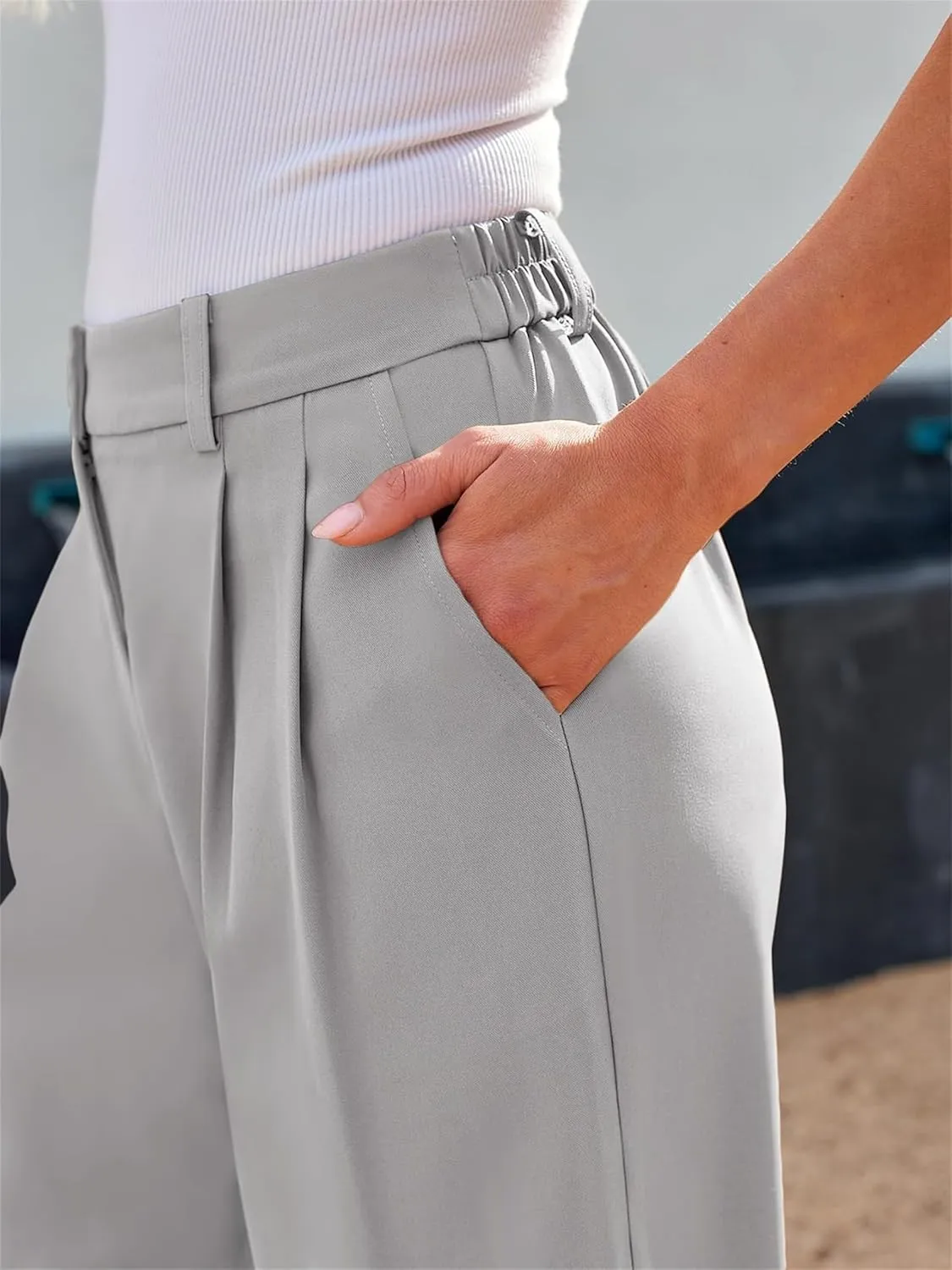 Women Dress Pants Fashion Straight Leg Suit Pants High Waisted Work Office Pant Wide Leg Palazzo Trousers with Pockets