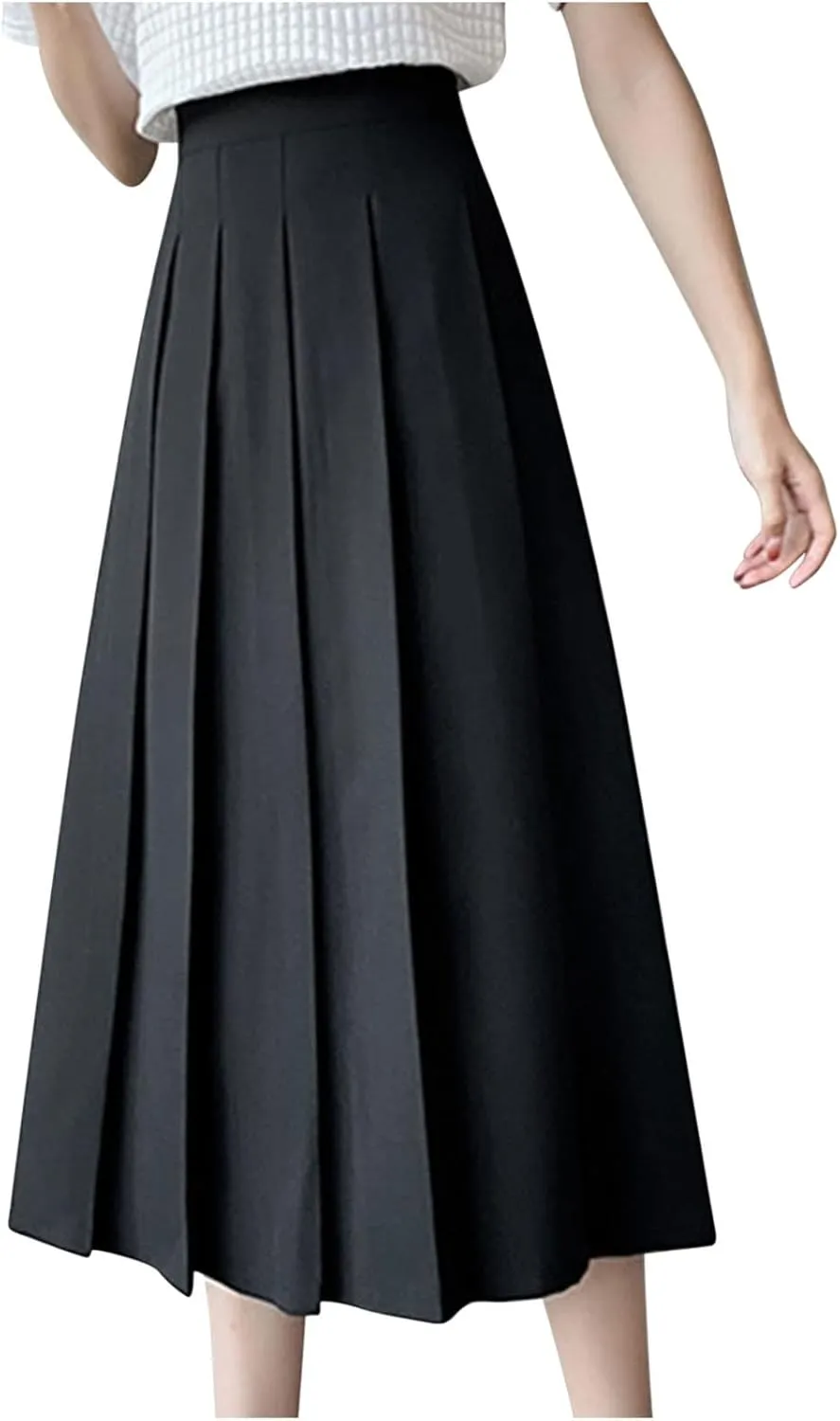 Women Girls Long High Waist Plain Pleated Skirt Skater Tennis School Uniform A-line Midi Skirts