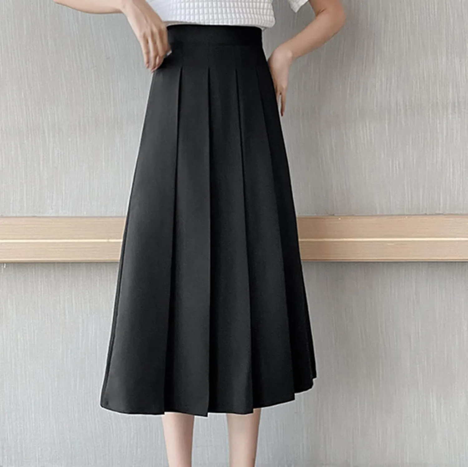 Women Girls Long High Waist Plain Pleated Skirt Skater Tennis School Uniform A-line Midi Skirts