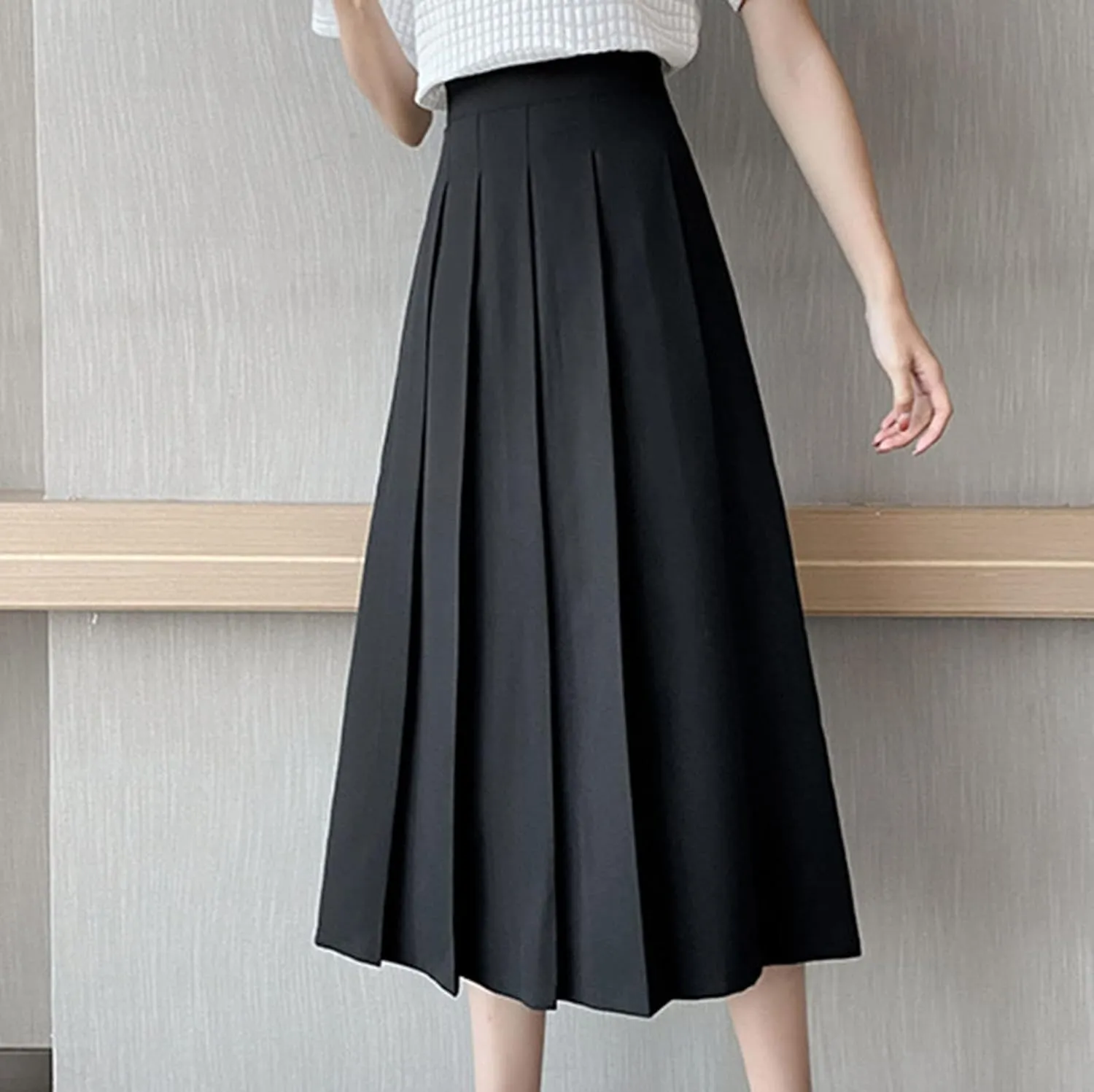 Women Girls Long High Waist Plain Pleated Skirt Skater Tennis School Uniform A-line Midi Skirts