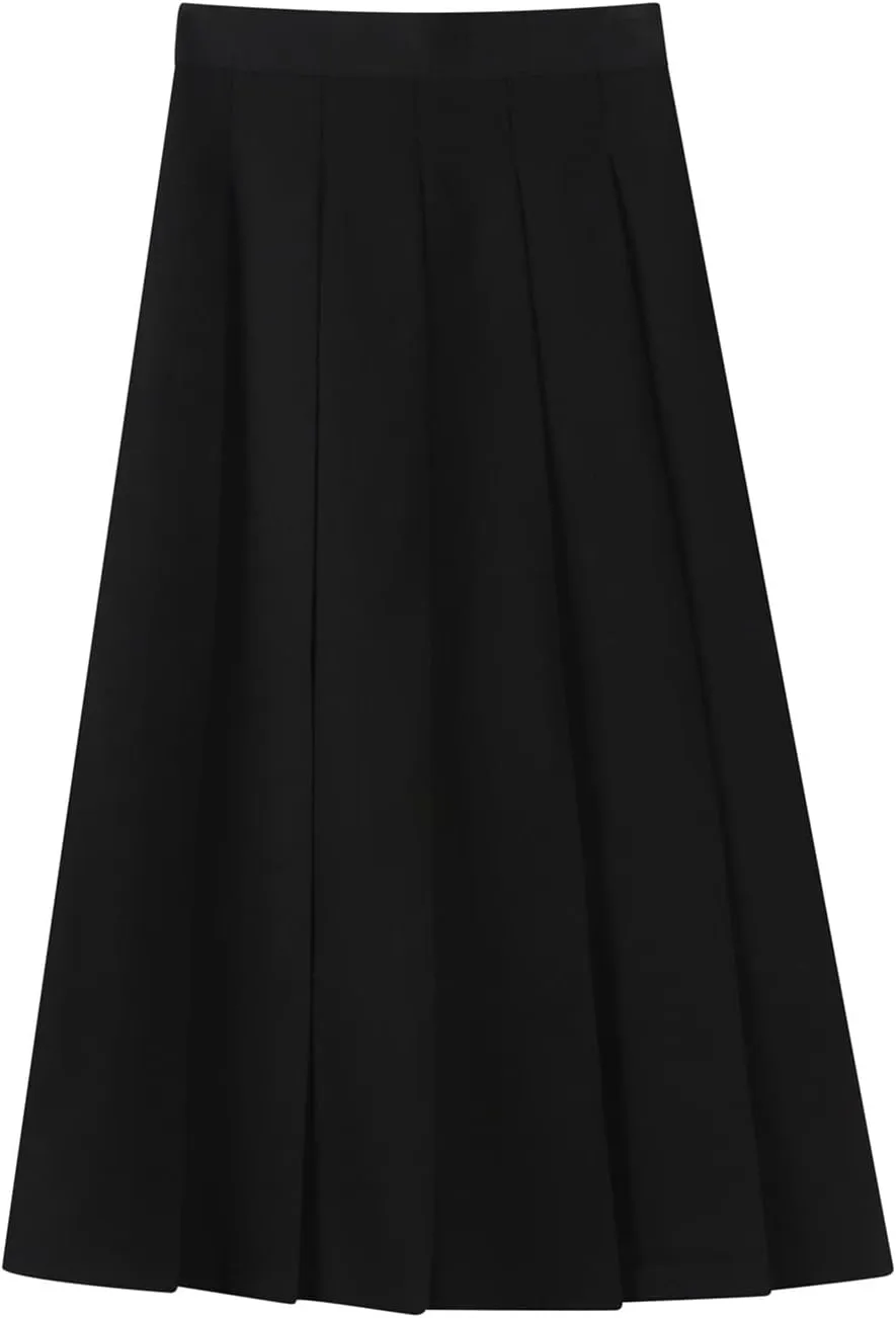 Women Girls Long High Waist Plain Pleated Skirt Skater Tennis School Uniform A-line Midi Skirts