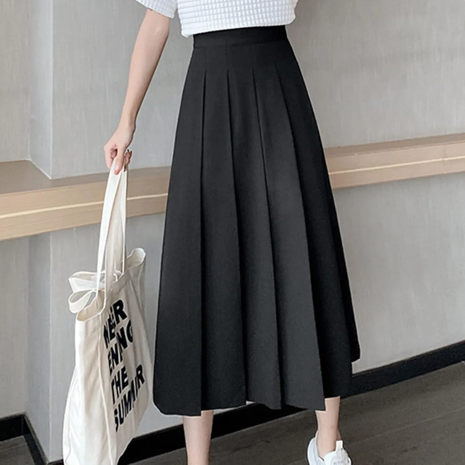 Women Girls Long High Waist Plain Pleated Skirt Skater Tennis School Uniform A-line Midi Skirts
