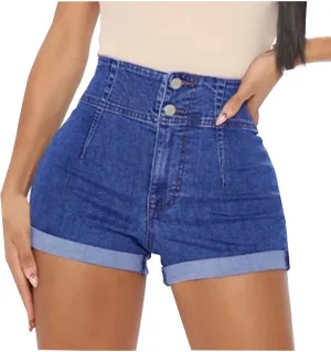 Women High Waisted Denim Shorts Skinny Stretchy Denim Shorts Sexy Butt-Lifting Jeans Shorts Summer Elastic Shorts