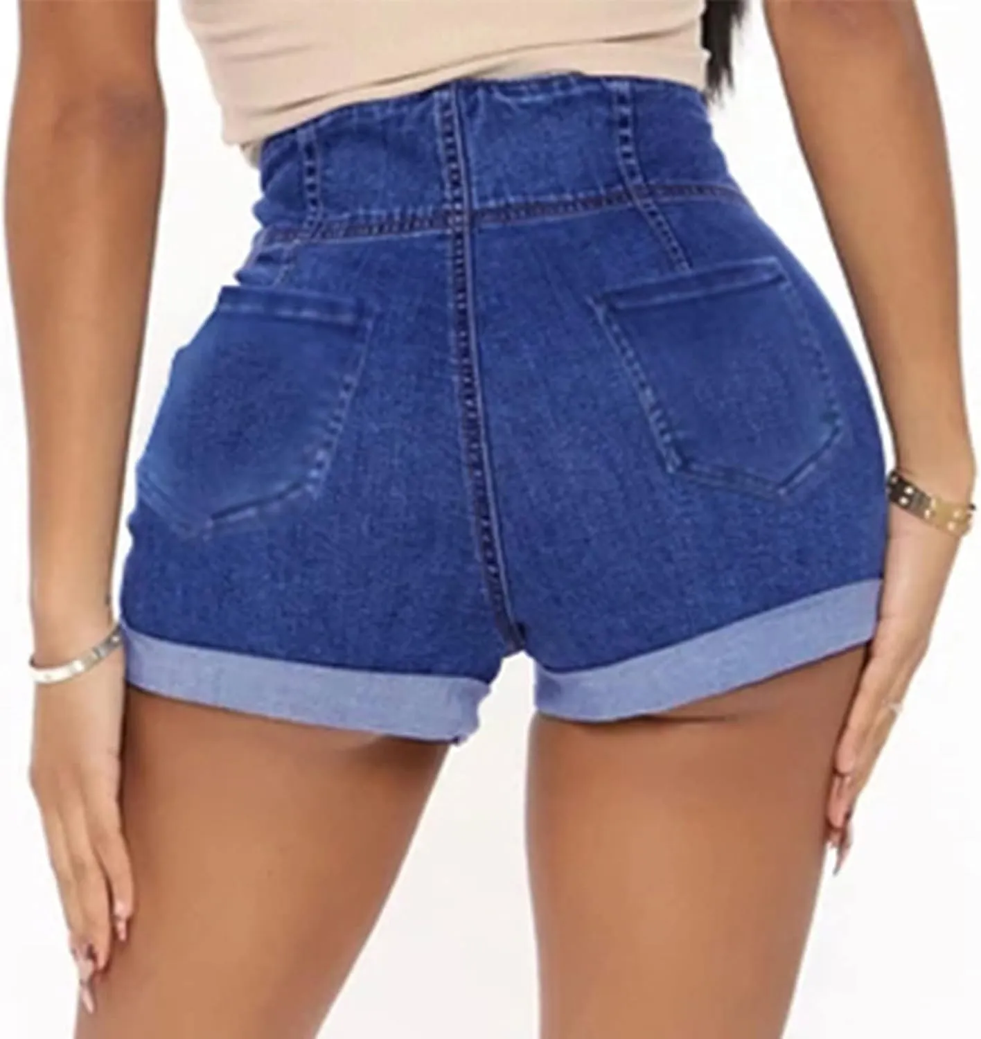 Women High Waisted Denim Shorts Skinny Stretchy Denim Shorts Sexy Butt-Lifting Jeans Shorts Summer Elastic Shorts