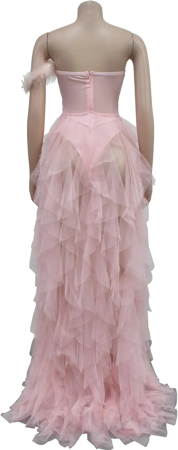 Women Sexy Tulle Dress Crochet Lace Mesh See Through Maxi Cocktail Party Dress Strapless Boho Wedding Guest Dresses