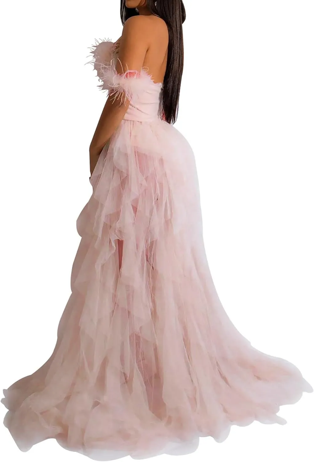 Women Sexy Tulle Dress Crochet Lace Mesh See Through Maxi Cocktail Party Dress Strapless Boho Wedding Guest Dresses