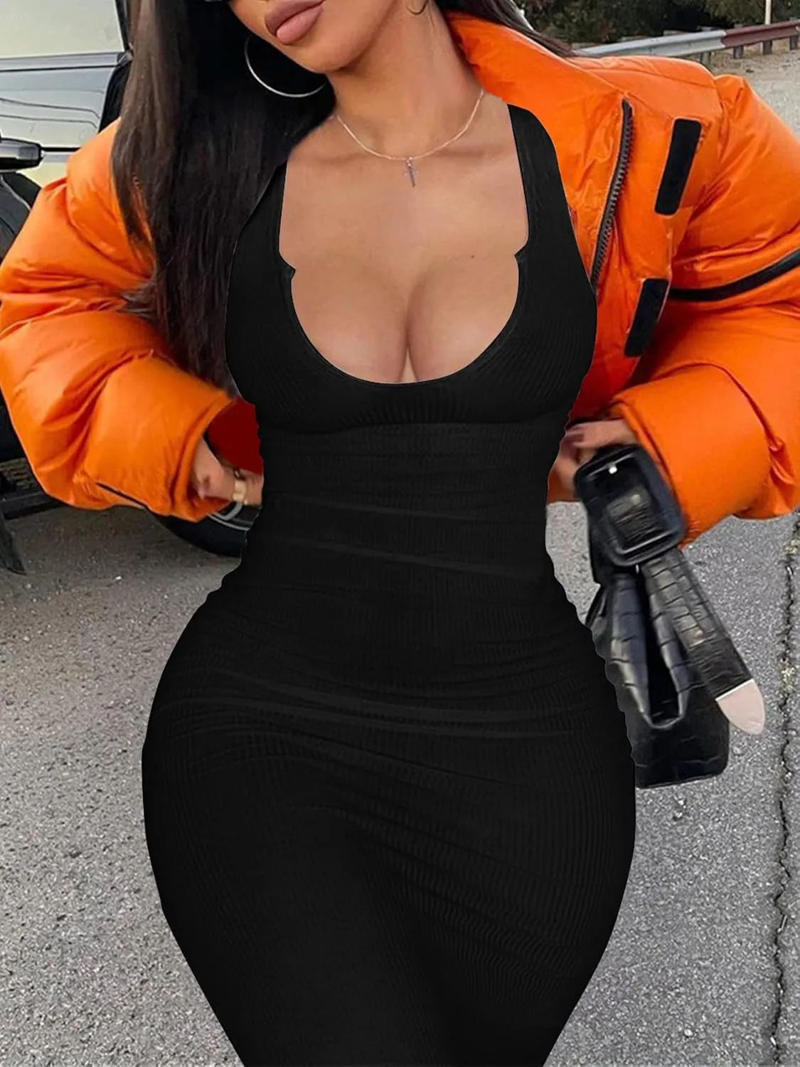Women Sexy Two Piece Skirt Outfits Long Sleeve/Sleeveless V Neck Bodycon Ribbed Knitted Maxi Club Party Dress