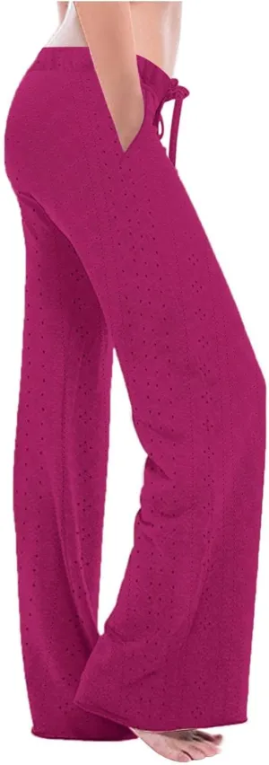 Women Straight Leg Pants Breathable Hollow Out Eyelets Wide Leg Pants Drawstring High Waist Pant Casual Yoga Trousers