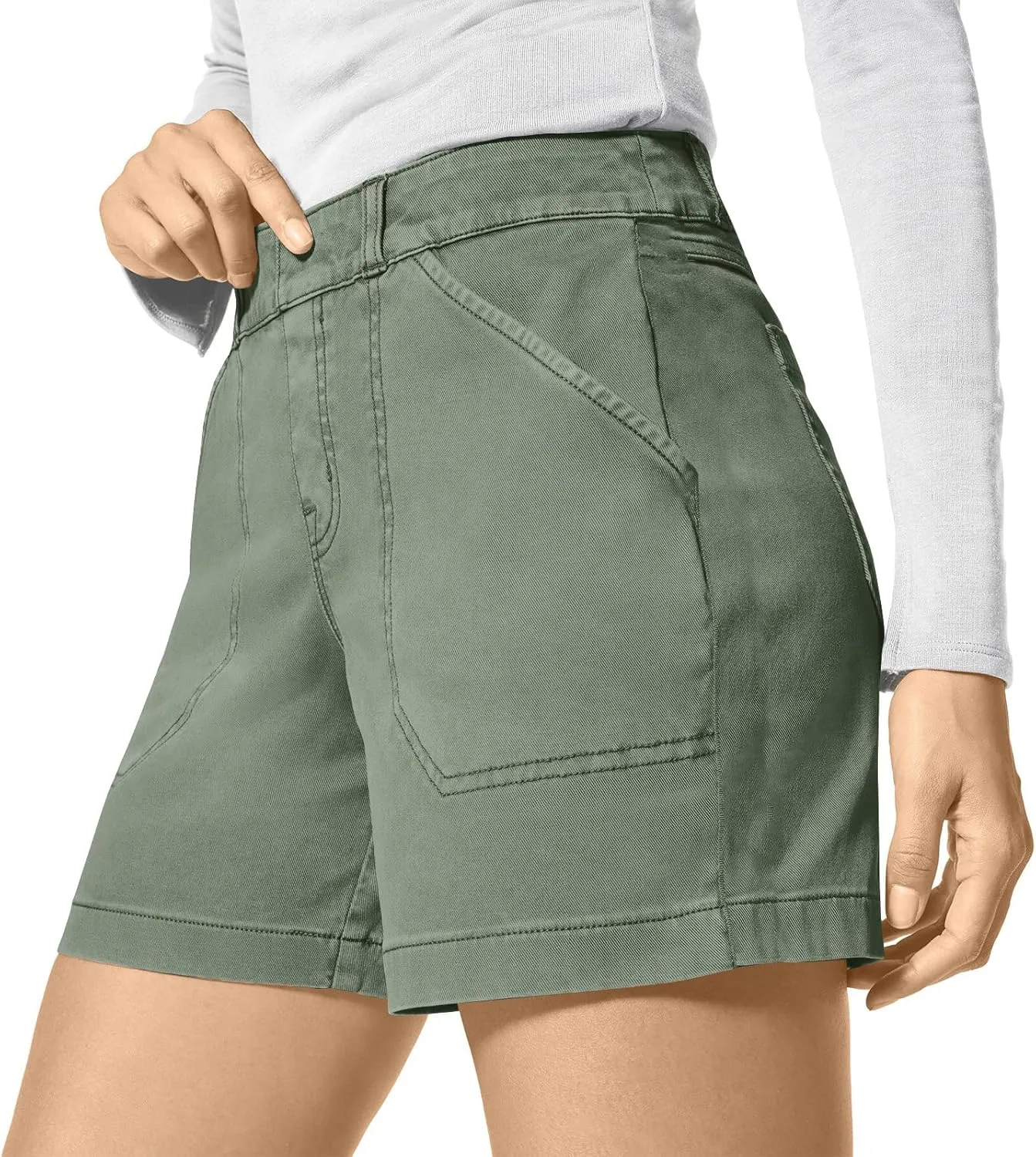 Women Stretch Twill Shorts Summer Casual Bermuda Shorts Pull On Chino Shorts Elastic Waist Stretchy Denim Shorts