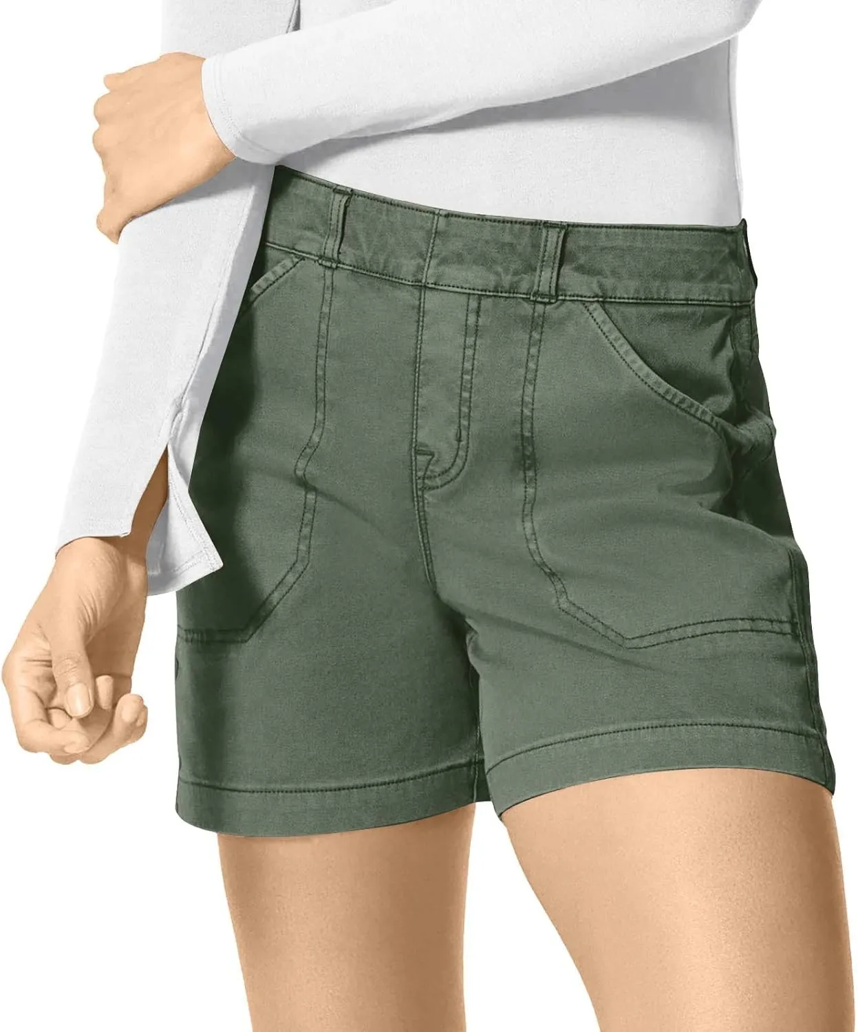 Women Stretch Twill Shorts Summer Casual Bermuda Shorts Pull On Chino Shorts Elastic Waist Stretchy Denim Shorts