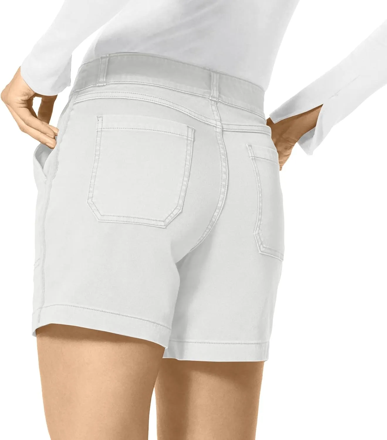 Women Stretch Twill Shorts Summer Casual Bermuda Shorts Pull On Chino Shorts Elastic Waist Stretchy Denim Shorts