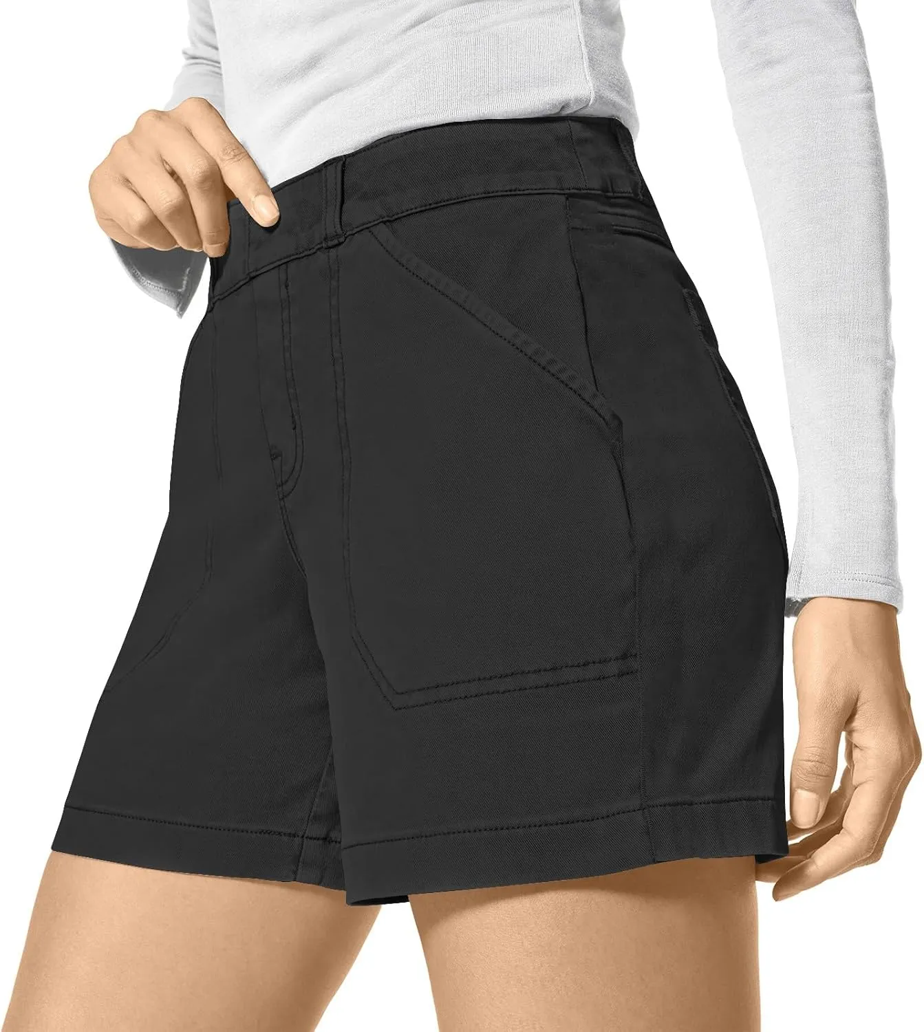 Women Stretch Twill Shorts Summer Casual Bermuda Shorts Pull On Chino Shorts Elastic Waist Stretchy Denim Shorts