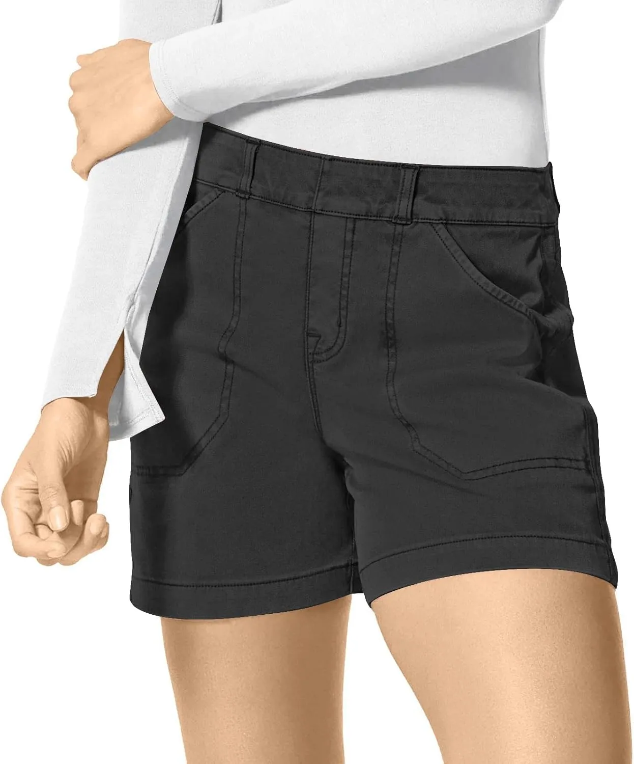 Women Stretch Twill Shorts Summer Casual Bermuda Shorts Pull On Chino Shorts Elastic Waist Stretchy Denim Shorts
