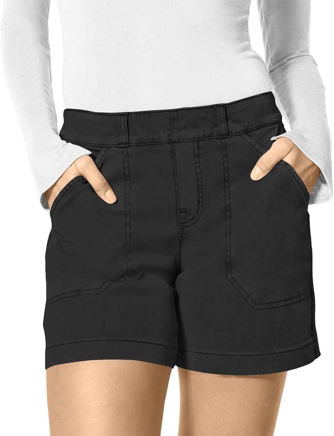 Women Stretch Twill Shorts Summer Casual Bermuda Shorts Pull On Chino Shorts Elastic Waist Stretchy Denim Shorts