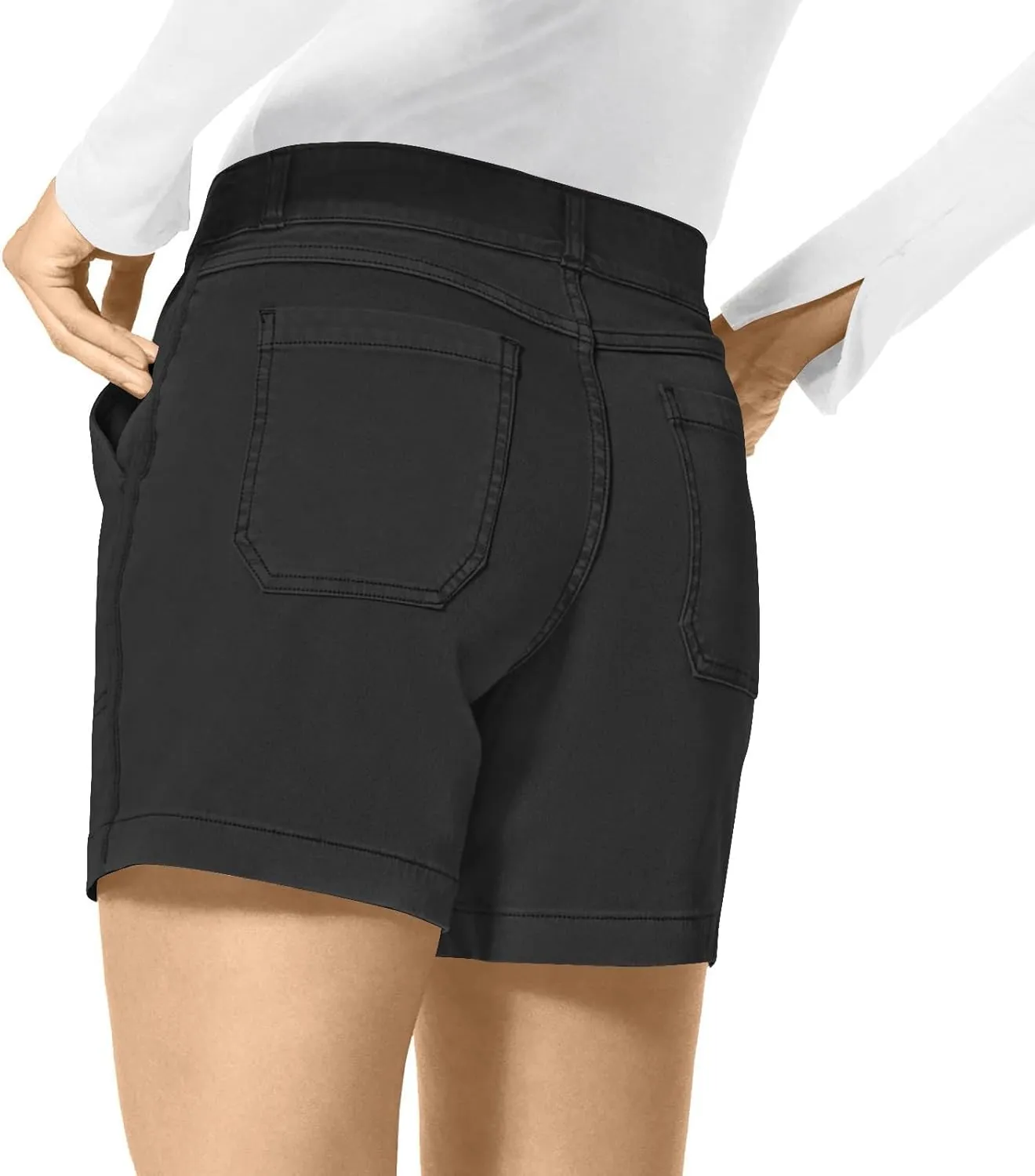 Women Stretch Twill Shorts Summer Casual Bermuda Shorts Pull On Chino Shorts Elastic Waist Stretchy Denim Shorts