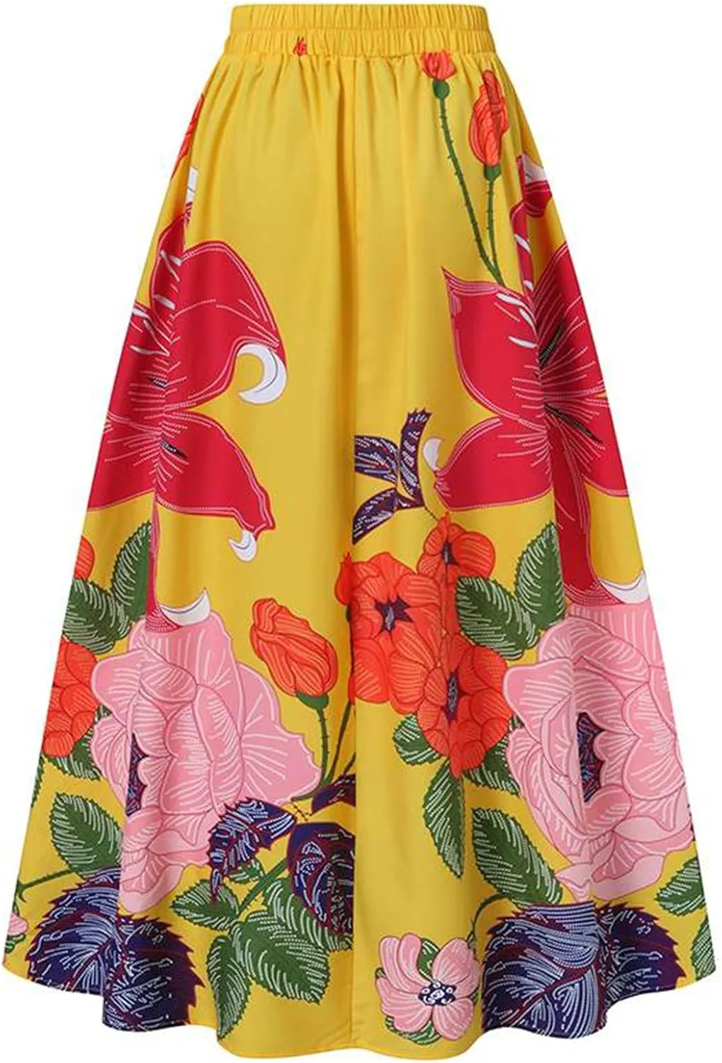 Women Summer Boho Floral Print Maxi Skirt with Pocket High Waist 2025 Flowy Long Dress Spring Travel Vacation Outfits