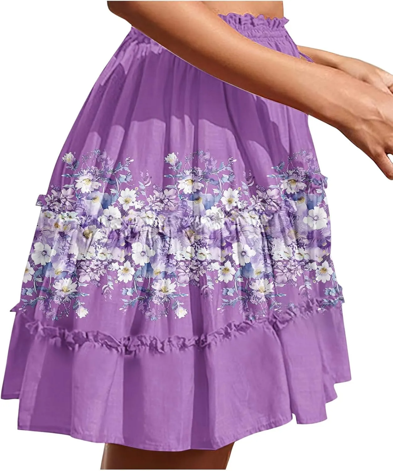 Women Summer Boho Floral Skirts 2025 Trendy Beach Mini Skirt Elastic Waist Tiered Ruffle Pleated Skirts