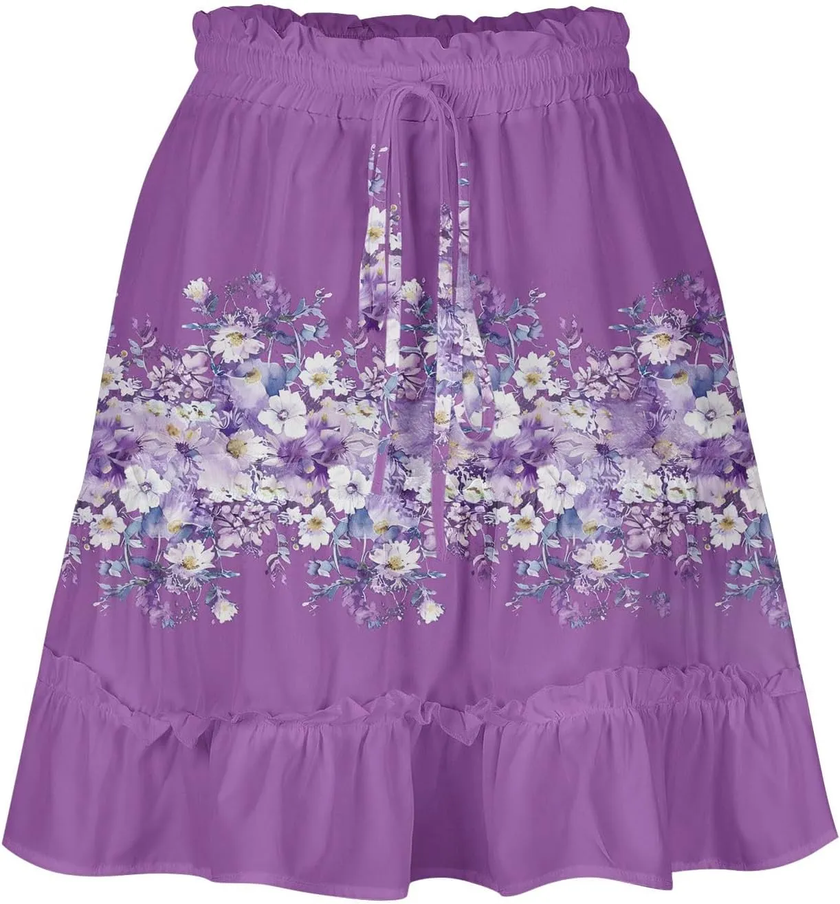 Women Summer Boho Floral Skirts 2025 Trendy Beach Mini Skirt Elastic Waist Tiered Ruffle Pleated Skirts
