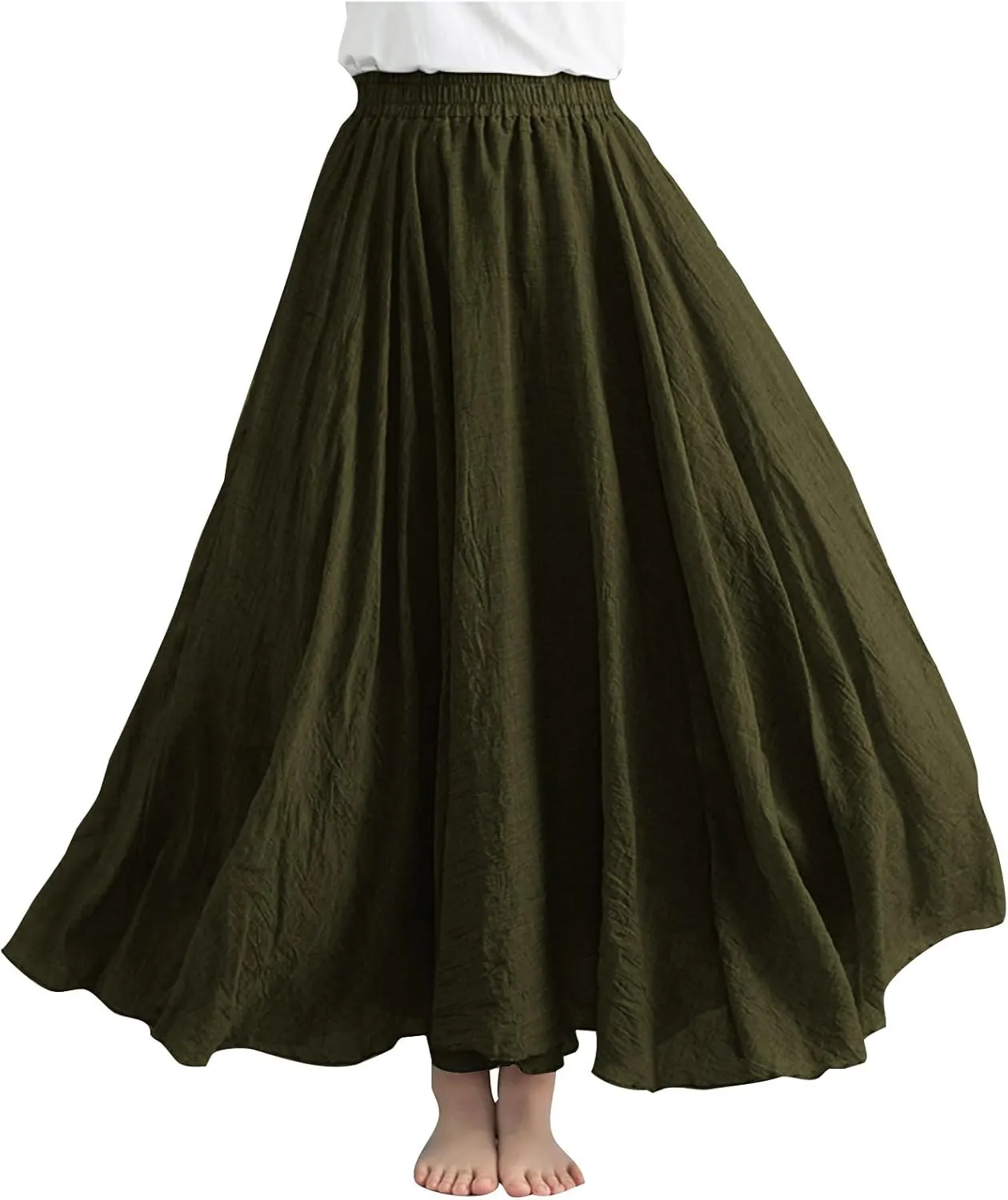 Women Summer Boho Flowy Swing A-Line Maxi Skirt Casual Linen Skirts 2025 Trendy Elastic High Waist Long Beach Dress