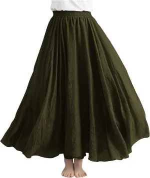 Women Summer Boho Flowy Swing A-Line Maxi Skirt Casual Linen Skirts 2025 Trendy Elastic High Waist Long Beach Dress