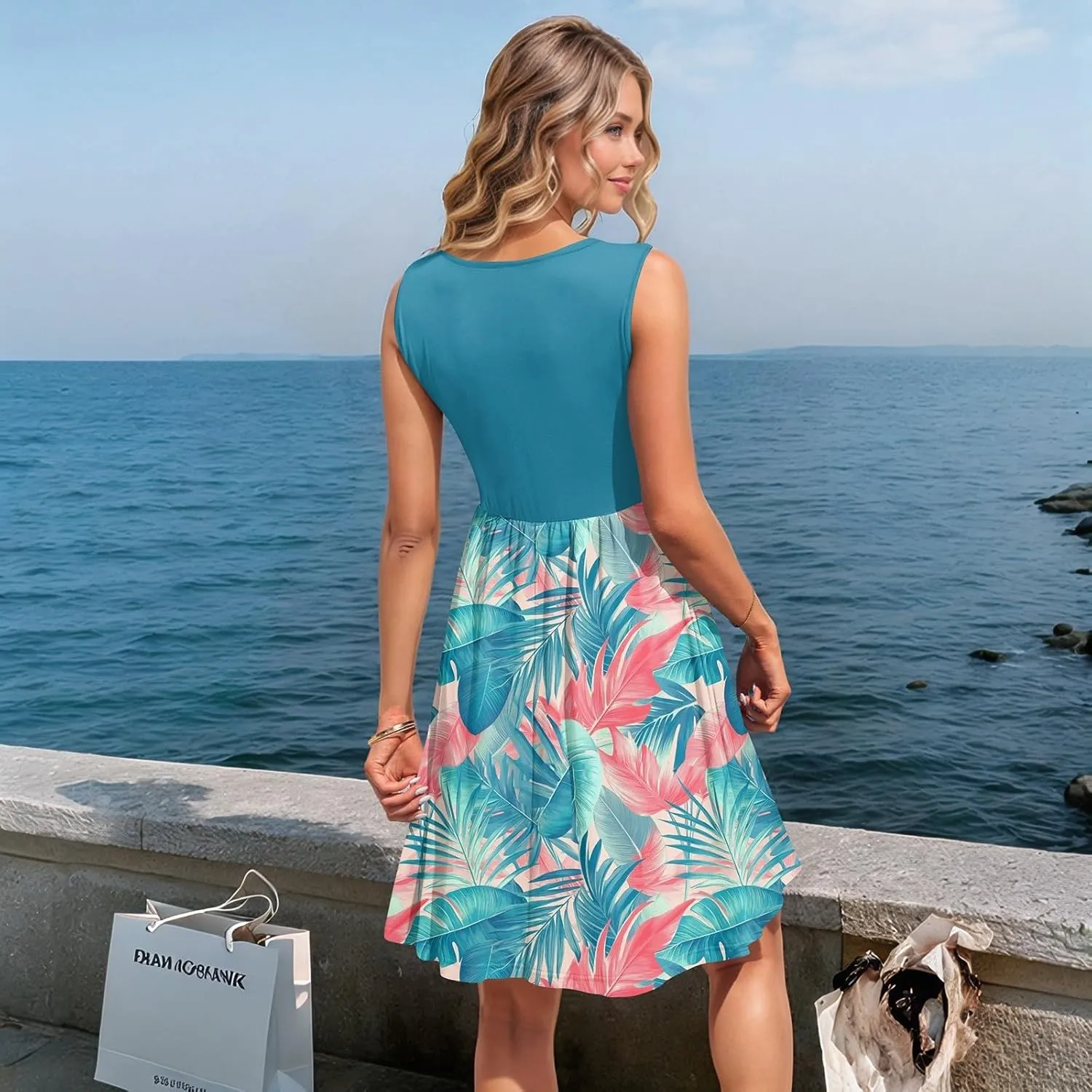 Women Summer Dresses 2025 Beach Vacation Tank Dress Casual Loose Swing Button Down Sleeveless Midi Sundress with Pockets