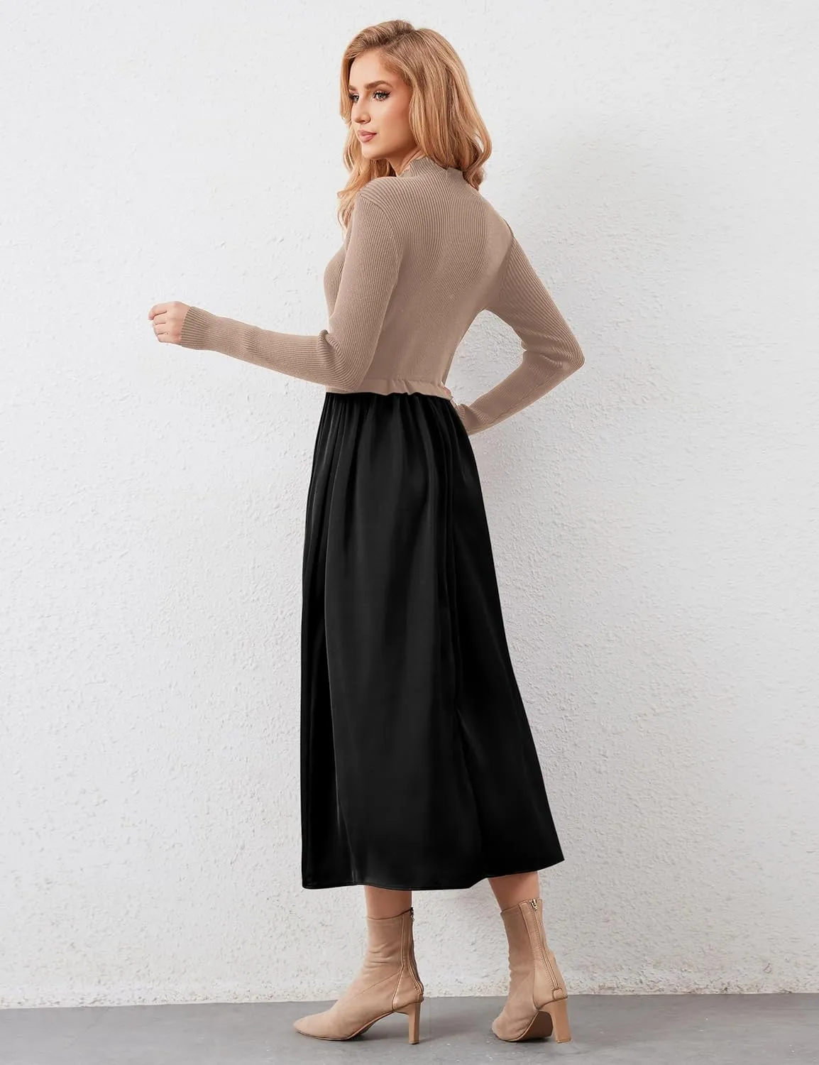 Women Turtle Neck Maxi Dress Long Sleeve Knit Sweater Dresses Turtleneck Winter Dress Flowy Slim Fit Fall Jumper Dress