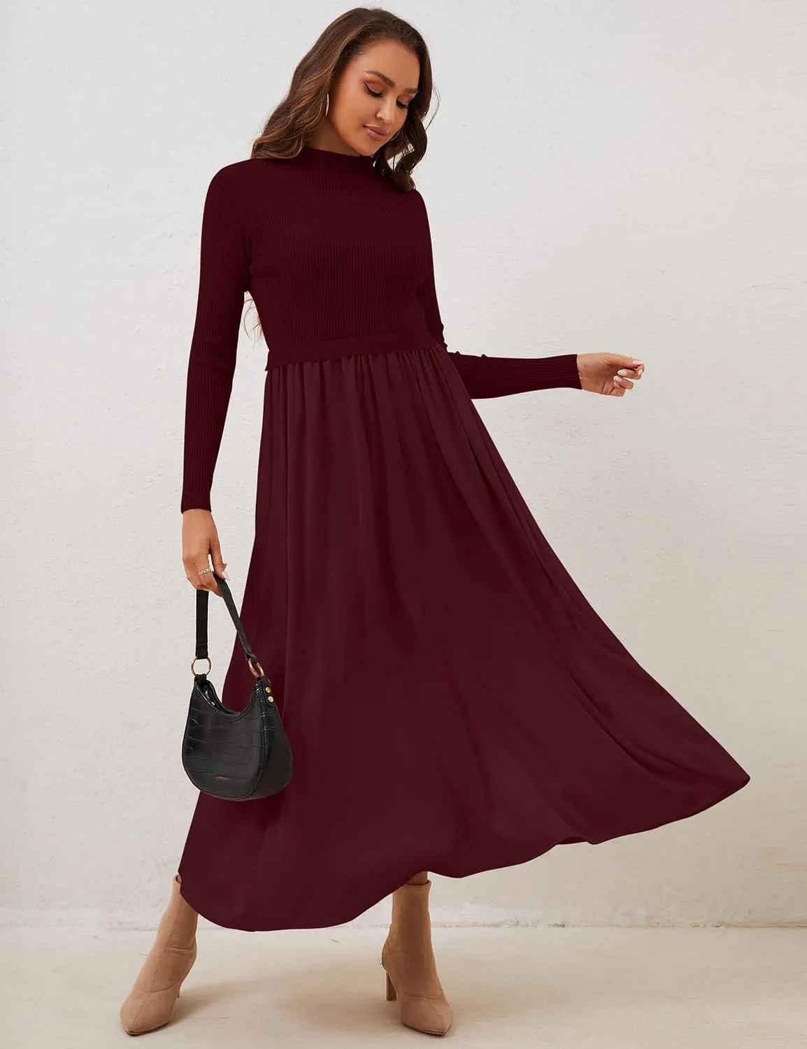 Women Turtle Neck Maxi Dress Long Sleeve Knit Sweater Dresses Turtleneck Winter Dress Flowy Slim Fit Fall Jumper Dress