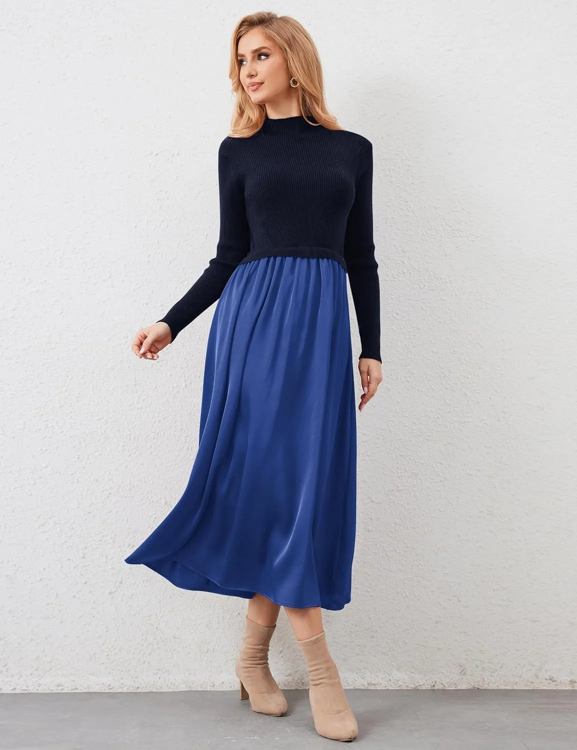Women Turtle Neck Maxi Dress Long Sleeve Knit Sweater Dresses Turtleneck Winter Dress Flowy Slim Fit Fall Jumper Dress