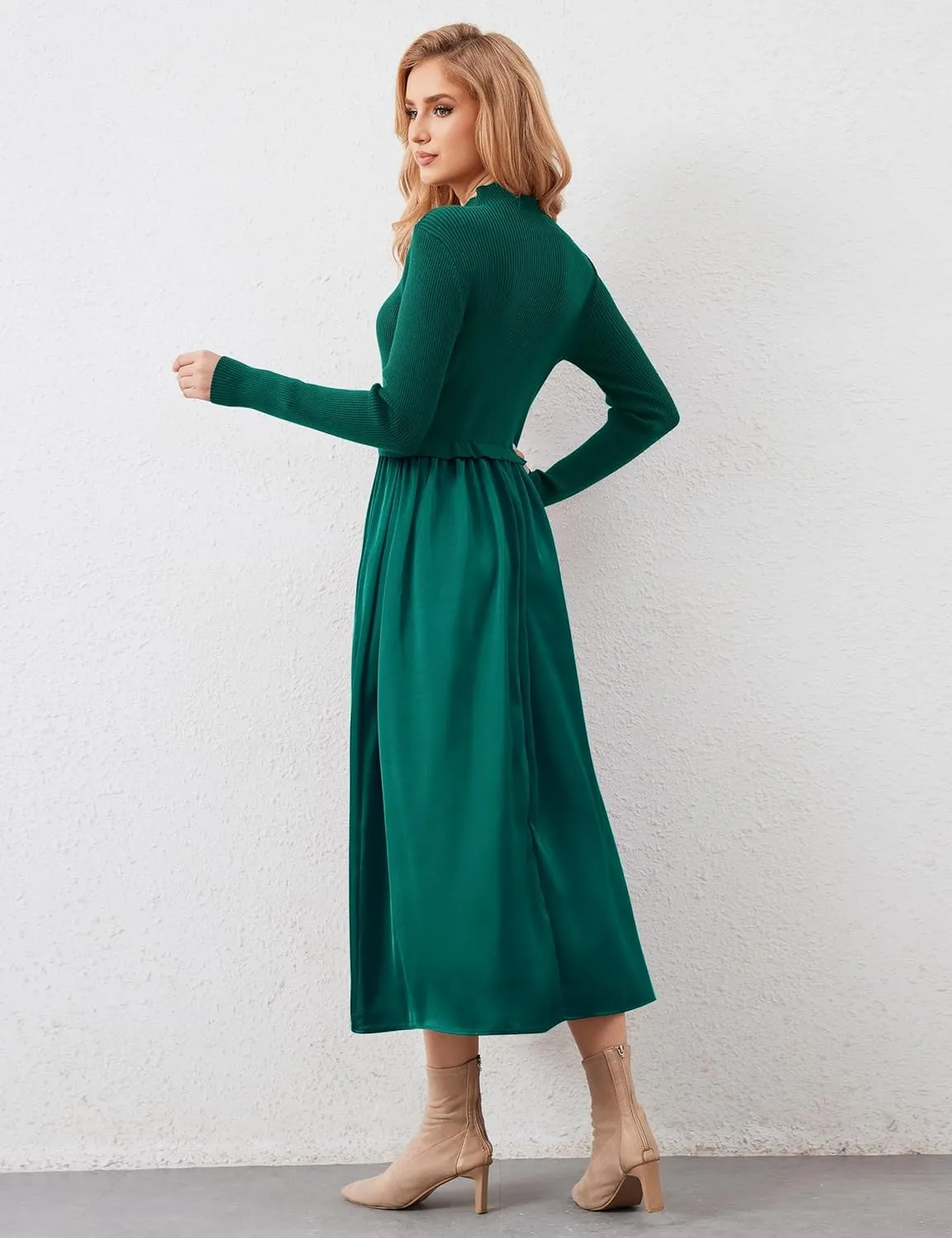 Women Turtle Neck Maxi Dress Long Sleeve Knit Sweater Dresses Turtleneck Winter Dress Flowy Slim Fit Fall Jumper Dress