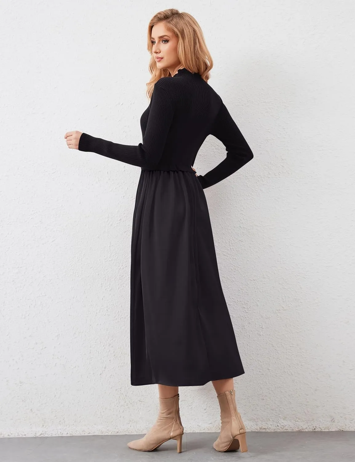 Women Turtle Neck Maxi Dress Long Sleeve Knit Sweater Dresses Turtleneck Winter Dress Flowy Slim Fit Fall Jumper Dress