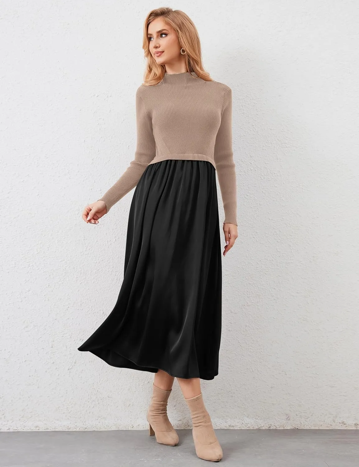 Women Turtle Neck Maxi Dress Long Sleeve Knit Sweater Dresses Turtleneck Winter Dress Flowy Slim Fit Fall Jumper Dress
