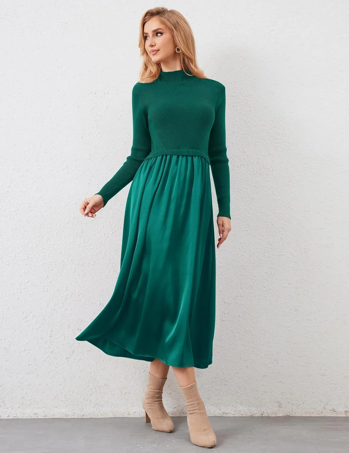 Women Turtle Neck Maxi Dress Long Sleeve Knit Sweater Dresses Turtleneck Winter Dress Flowy Slim Fit Fall Jumper Dress