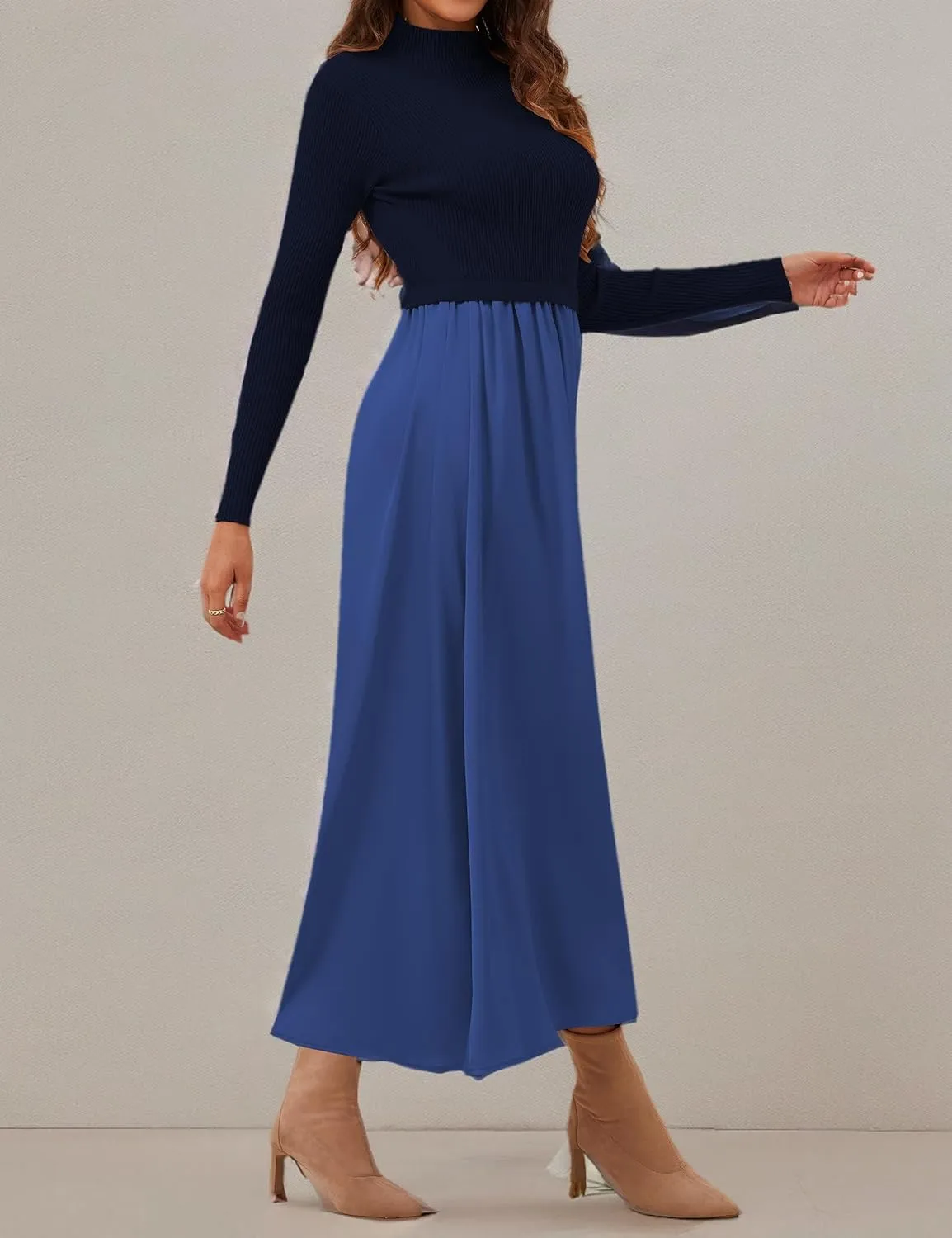 Women Turtle Neck Maxi Dress Long Sleeve Knit Sweater Dresses Turtleneck Winter Dress Flowy Slim Fit Fall Jumper Dress