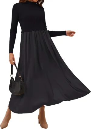 Women Turtle Neck Maxi Dress Long Sleeve Knit Sweater Dresses Turtleneck Winter Dress Flowy Slim Fit Fall Jumper Dress