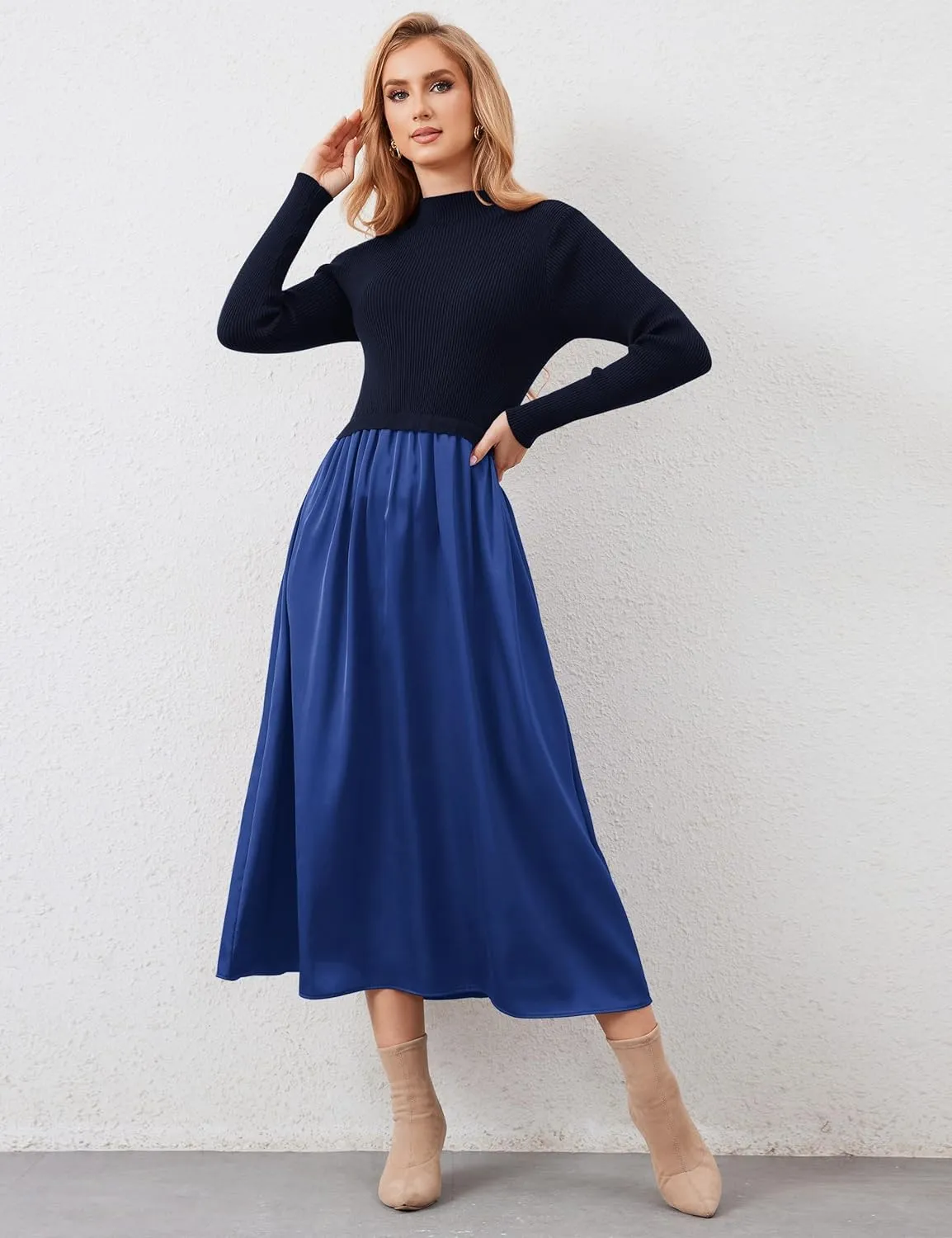 Women Turtle Neck Maxi Dress Long Sleeve Knit Sweater Dresses Turtleneck Winter Dress Flowy Slim Fit Fall Jumper Dress