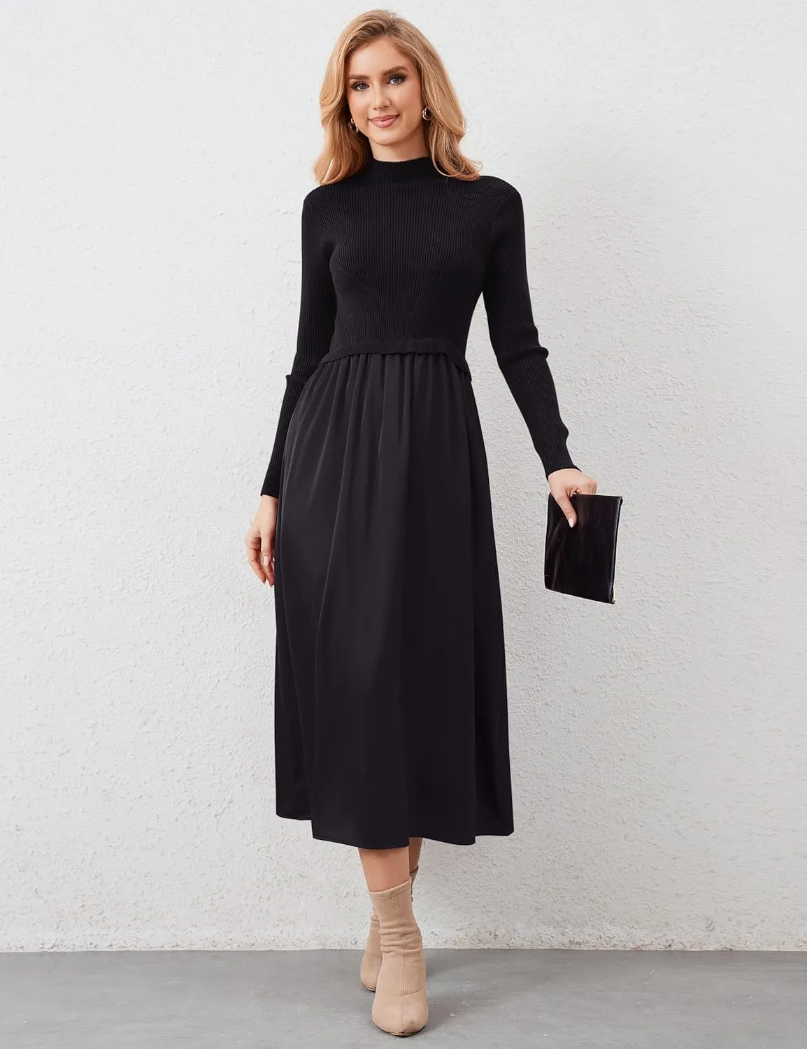 Women Turtle Neck Maxi Dress Long Sleeve Knit Sweater Dresses Turtleneck Winter Dress Flowy Slim Fit Fall Jumper Dress