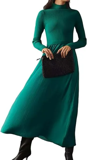 Women Turtle Neck Maxi Dress Long Sleeve Knit Sweater Dresses Turtleneck Winter Dress Flowy Slim Fit Fall Jumper Dress