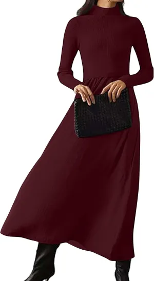 Women Turtle Neck Maxi Dress Long Sleeve Knit Sweater Dresses Turtleneck Winter Dress Flowy Slim Fit Fall Jumper Dress