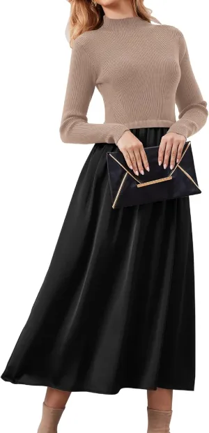 Women Turtle Neck Maxi Dress Long Sleeve Knit Sweater Dresses Turtleneck Winter Dress Flowy Slim Fit Fall Jumper Dress