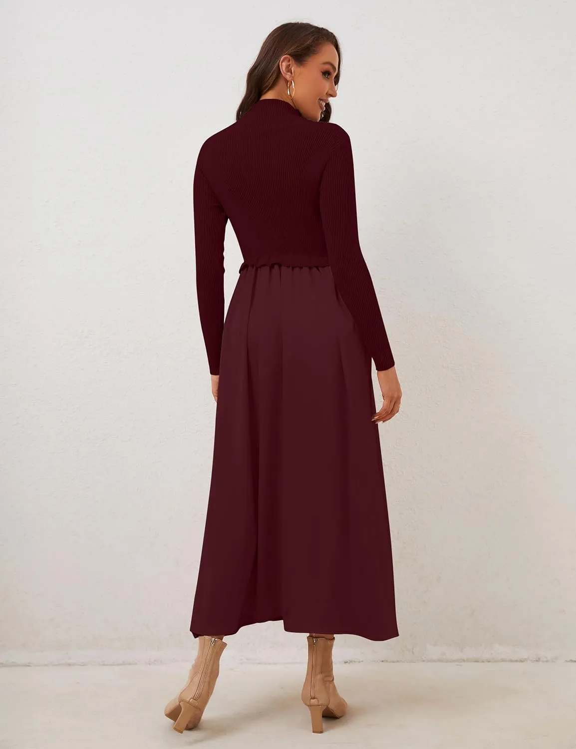 Women Turtle Neck Maxi Dress Long Sleeve Knit Sweater Dresses Turtleneck Winter Dress Flowy Slim Fit Fall Jumper Dress